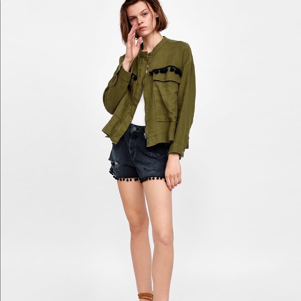 Zara Linen Jacket with Pompoms (XS)